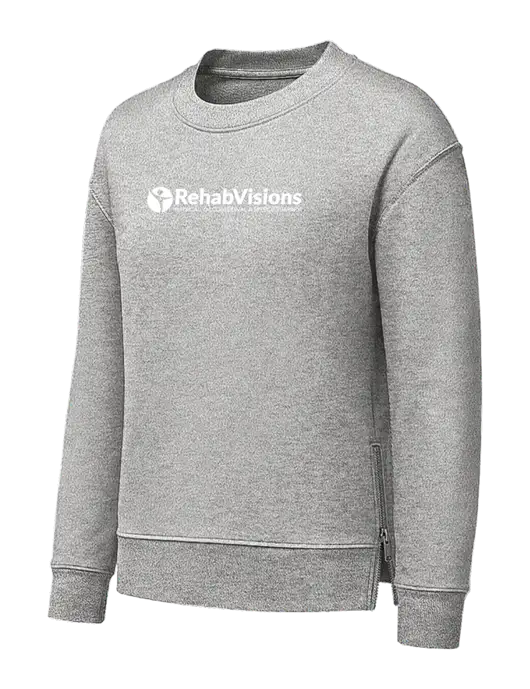 Womens Medium Grey Heather Dual Side Zippers Crewneck w/RehabVisions POST Logo