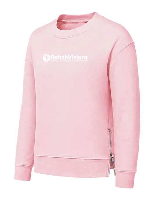 Womens Light Pink Dual Side Zippers Crewneck w/RehabVisions POST Logo