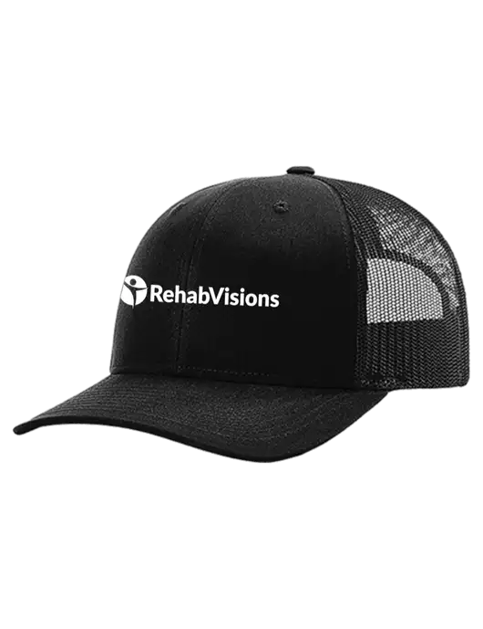 Richardson 112+ R-Flex Black Trucker Cap w/Black Mesh w/RehabVisions POST Logo