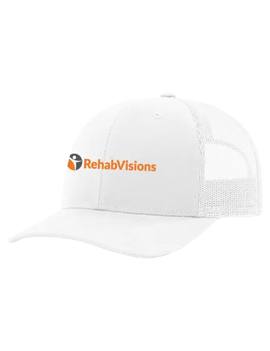 Richardson 112+ R-Flex White Trucker Cap w/White Mesh w/RehabVisions POST Logo