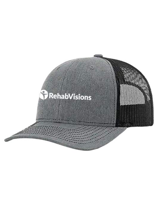 Richardson 112+ R-Flex Medium Grey Heather Trucker Cap w/Black Mesh w/RehabVisions POST Logo