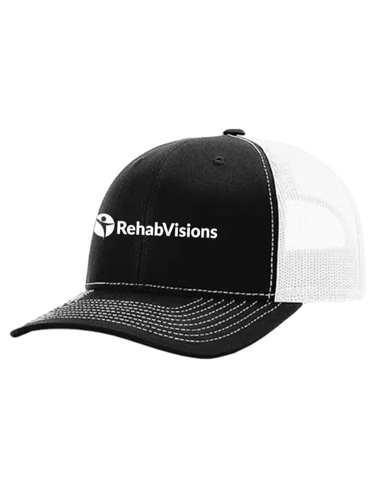 Richardson 112+ R-Flex Black Trucker Cap w/White Mesh w/RehabVisions POST Logo