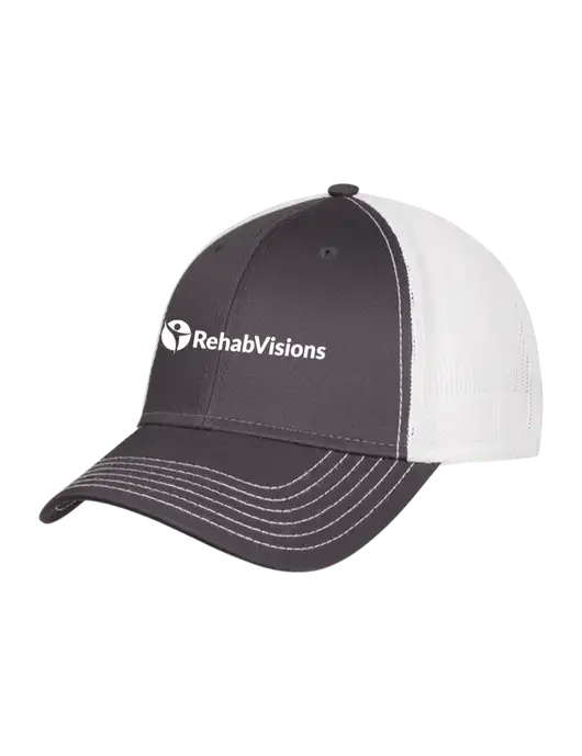 Dark Grey/White Mesh Trucker Cap Snap Back w/RehabVisions POST Logo