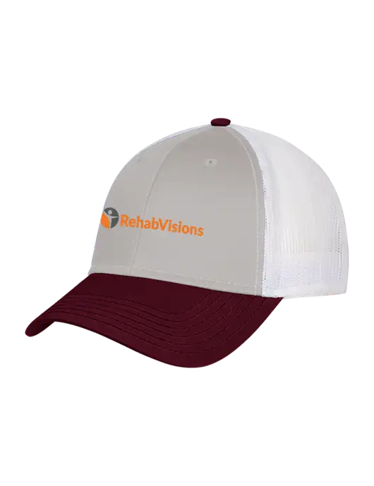 Maroon/Heather Grey/White Mesh Trucker Cap Snap Back w/RehabVisions POST Logo