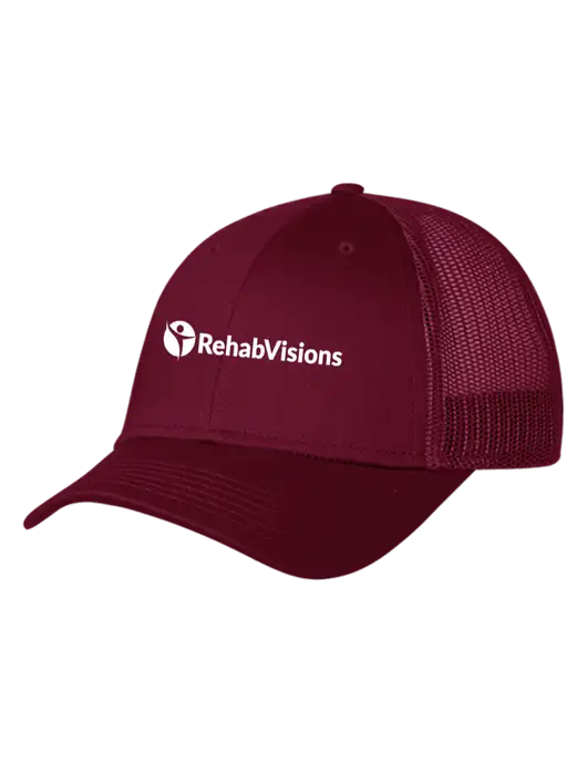 Maroon Mesh Trucker Cap Snap Back w/RehabVisions POST Logo