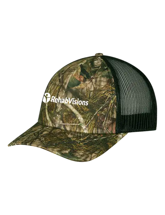 Mossy Oak Break Up Country/Black Mesh Trucker Cap w/Snap Back  w/RehabVisions POST Logo