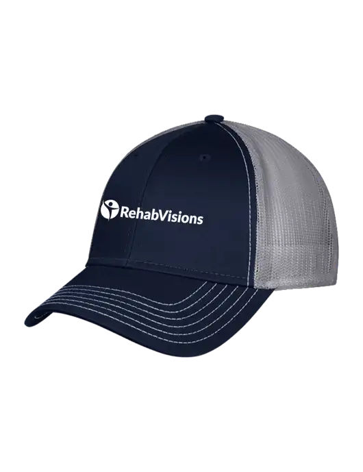 Navy & Grey Mesh Trucker Cap Snap Back w/RehabVisions POST Logo