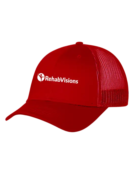 Red Mesh Trucker Cap Snap Back w/RehabVisions POST Logo
