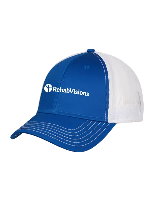 Royal/White Mesh Trucker Cap Snap Back w/RehabVisions POST Logo