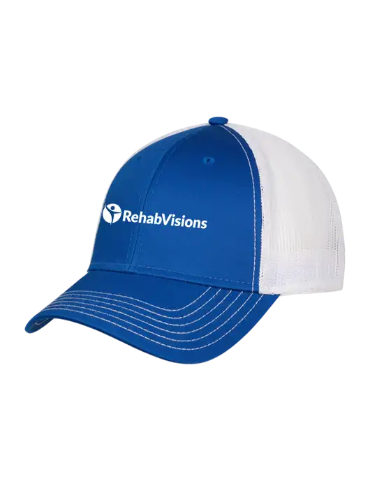 Royal & White Mesh Trucker Cap Snap Back w/RehabVisions POST Logo