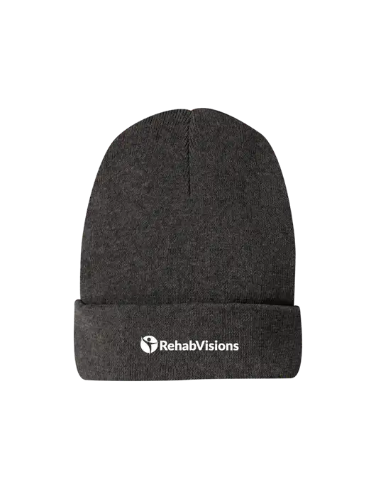 Recycled Charcoal Heather Beanie w/RehabVisions POST Logo