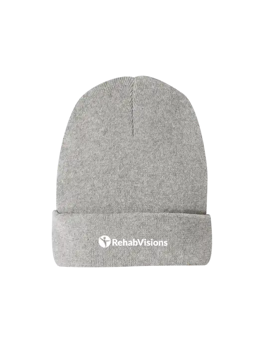 Recycled Light Heather Grey Beanie w/RehabVisions POST Logo