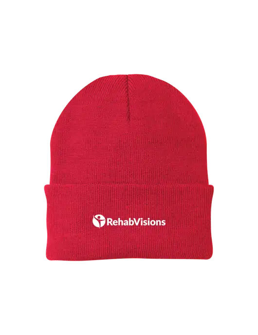 Red Knit Cap w/RehabVisions POST Logo