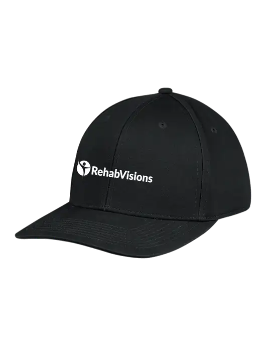 Premium Modern Structured Twill Black Snapback Cap w/RehabVisions POST Logo