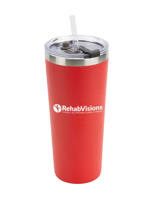 Brighton Red 20 oz Insulated Tumbler & Straw w/RehabVisions POST Logo