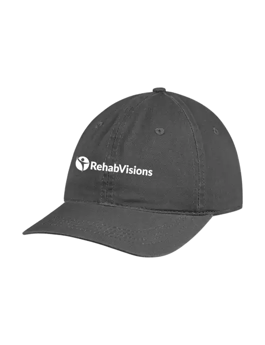 Garment Washed Unstructured Twill Charcoal Cap w/RehabVisions POST Logo