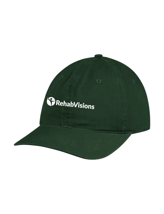 Garment Washed Unstructured Twill Dark Green Cap w/RehabVisions POST Logo