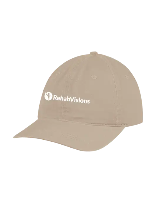 Garment Washed Unstructured Twill Tan Cap w/RehabVisions POST Logo