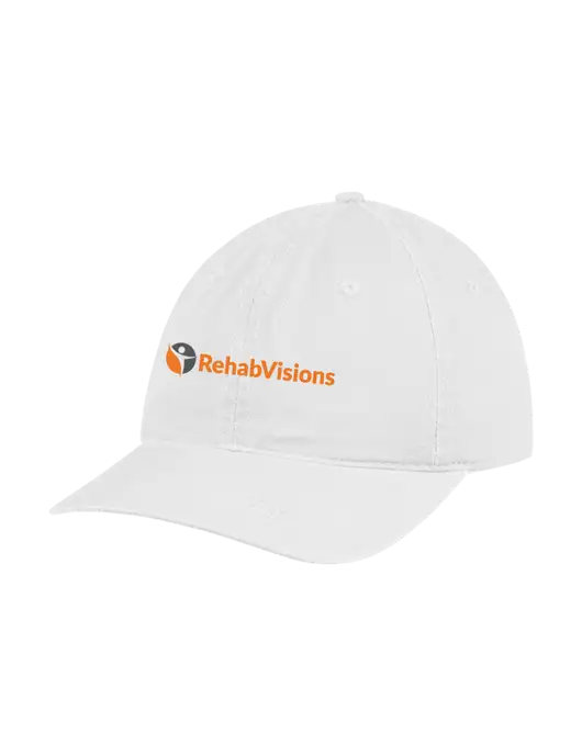 Garment Washed Unstructured Twill White Cap w/RehabVisions POST Logo