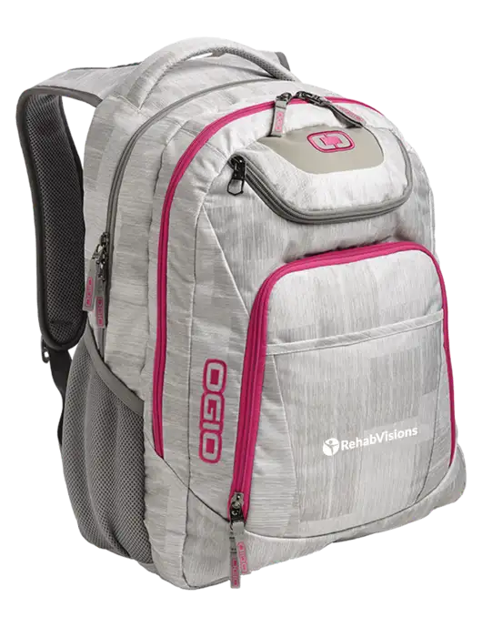 OGIO Light Grey/Pink Excelsior Laptop Backpack w/RehabVisions POST Logo
