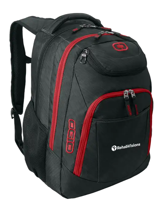 OGIO Dark Grey/Red Excelsior Laptop Backpack w/RehabVisions POST Logo