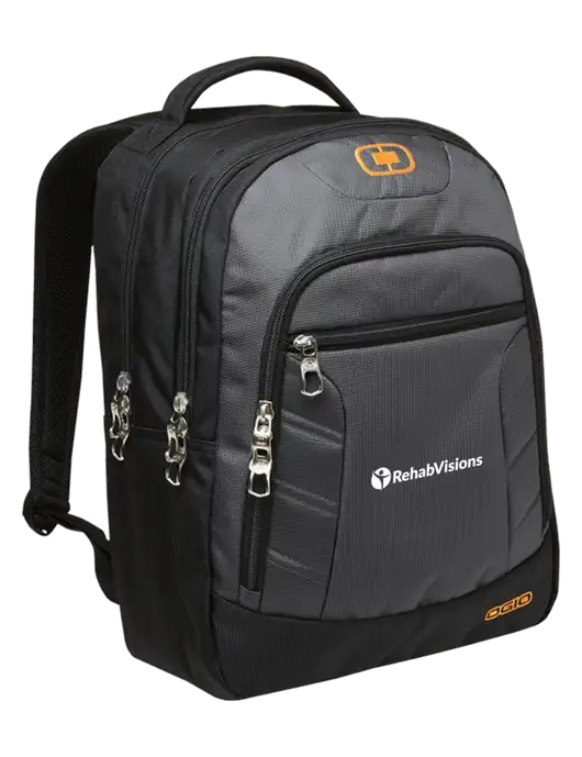 OGIO Dark Grey/Orange Colton Laptop Backpack
 w/RehabVisions POST Logo