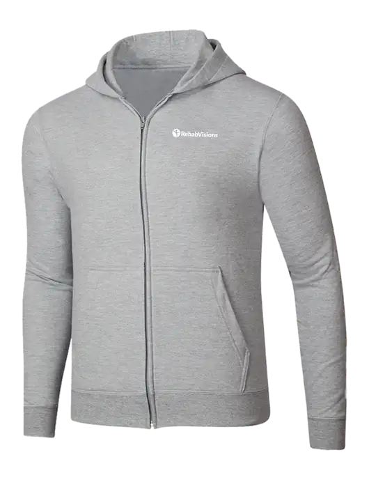 Light Grey Heather 8.5 oz Ring Spun Zip Hooded Sweatshirt w/RehabVisions POST Logo