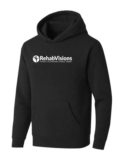BELLA+CANVAS Black Heather Sponge Fleece Pullover Hoodie w/RehabVisions POST Logo