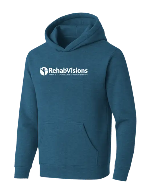BELLA+CANVAS Heather Deep Teal Sponge Fleece Pullover Hoodie w/RehabVisions POST Logo