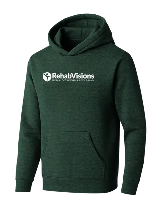 BELLA+CANVAS Heather Forest Sponge Fleece Pullover Hoodie w/RehabVisions POST Logo