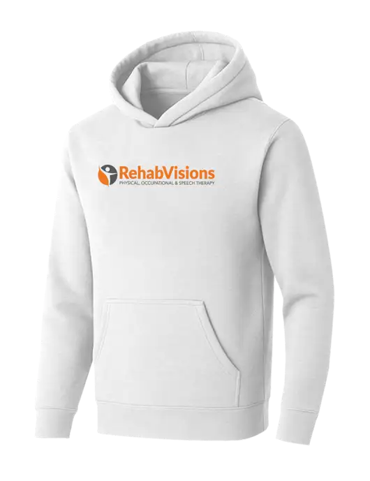BELLA+CANVAS Heathered White Sponge Fleece Pullover Hoodie w/RehabVisions POST Logo