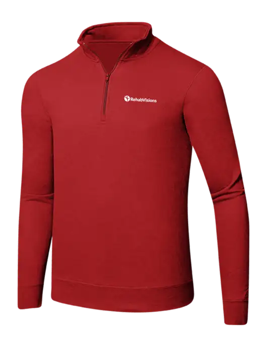 Bright Red 8.5 oz Ring Spun 1/4 Zip Pullover Sweatshirt w/RehabVisions POST Logo