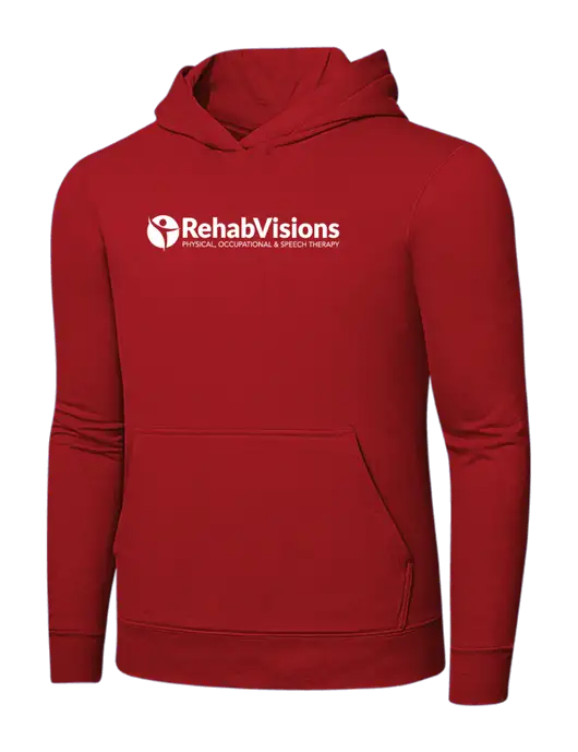 Bright Red 8.5 oz Ring Spun Hooded Sweatshirt w/RehabVisions POST Logo