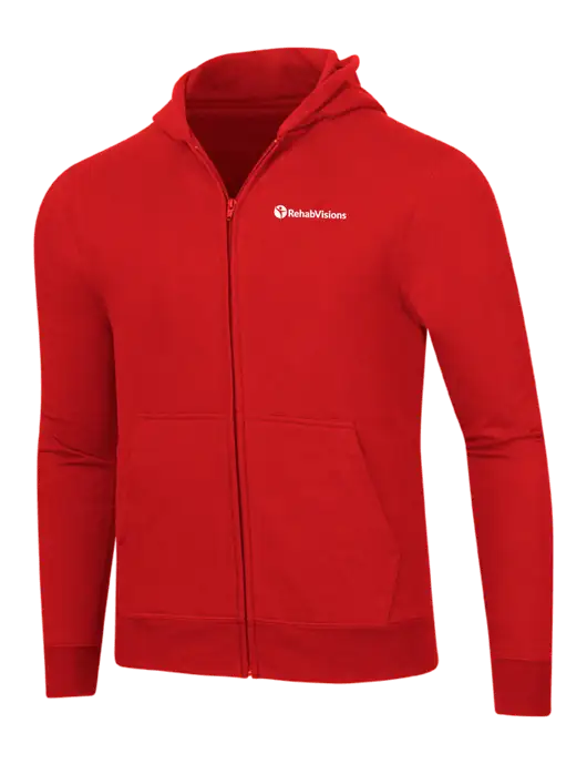 Bright Red 8.5 oz Ring Spun Zip Hooded Sweatshirt w/RehabVisions POST Logo