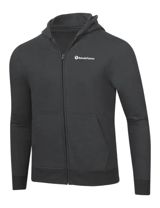 Charcoal 8.5 oz Ring Spun Zip Hooded Sweatshirt w/RehabVisions POST Logo