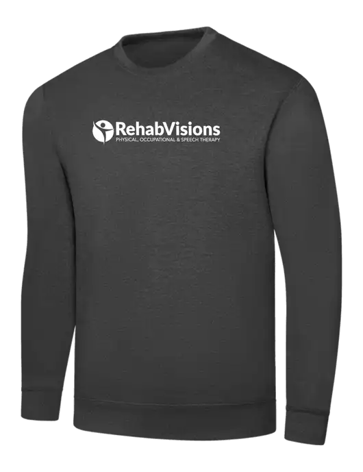 Dark Heather Grey 7.8 oz Ring Spun Crew Sweatshirt w/RehabVisions POST Logo