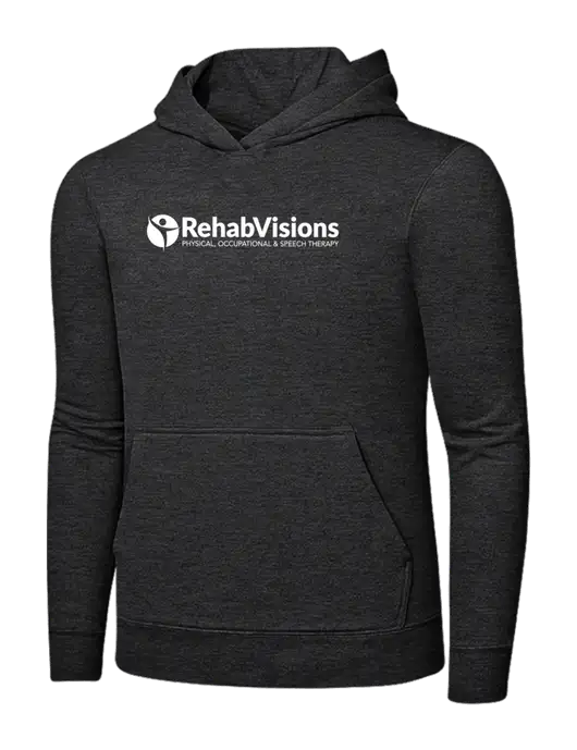 Dark Heather Grey 7.8 oz Ring Spun Hooded Sweatshirt w/RehabVisions POST Logo