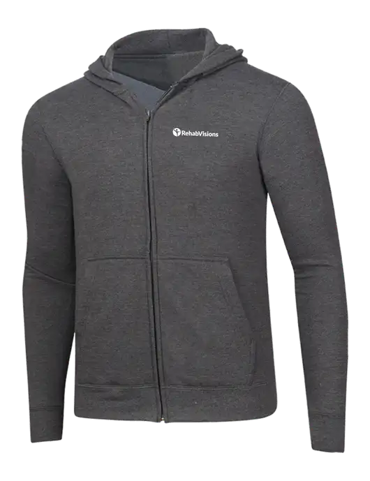 Dark Heather Grey 8.5 oz Ring Spun Zip Hooded Sweatshirt w/RehabVisions POST Logo