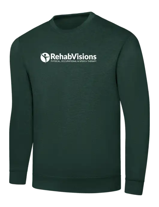 Dark Green 7.8 oz Ring Spun Crew Sweatshirt w/RehabVisions POST Logo