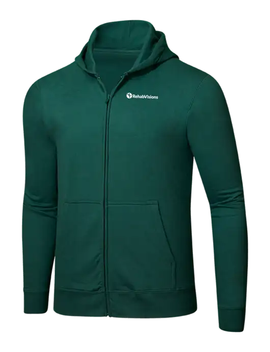 Forest Green 8.5 oz Ring Spun Zip Hooded Sweatshirt w/RehabVisions POST Logo