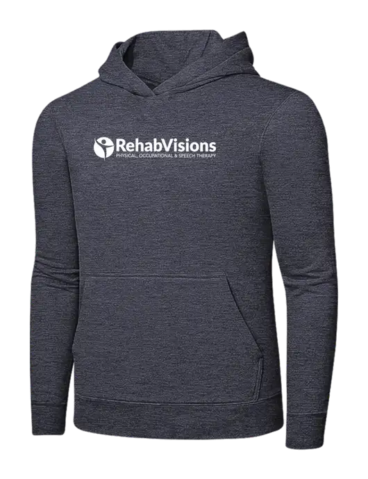 Heather Navy 7.8 oz Ring Spun Hooded Sweatshirt w/RehabVisions POST Logo