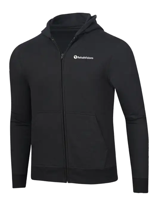 Jet Black 8.5 oz Ring Spun Zip Hooded Sweatshirt w/RehabVisions POST Logo