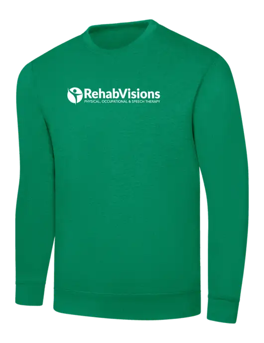 Kelly Green 7.8 oz Ring Spun Crew Sweatshirt w/RehabVisions POST Logo