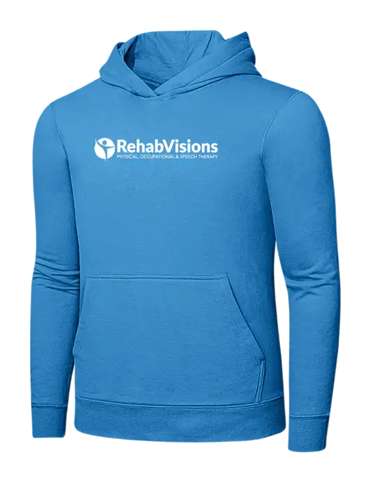Light Aqua Blue 7.8 oz Ring Spun Hooded Sweatshirt w/RehabVisions POST Logo