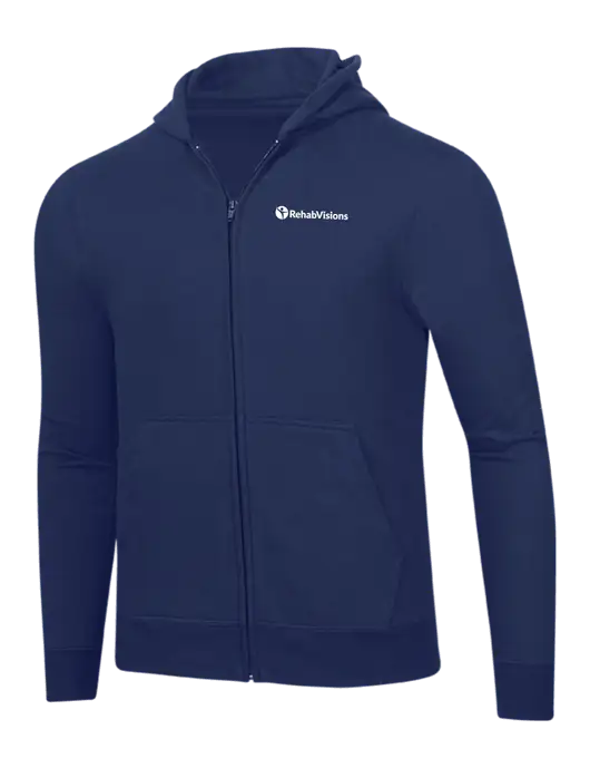 Navy 8.5 oz Ring Spun Zip Hooded Sweatshirt w/RehabVisions POST Logo