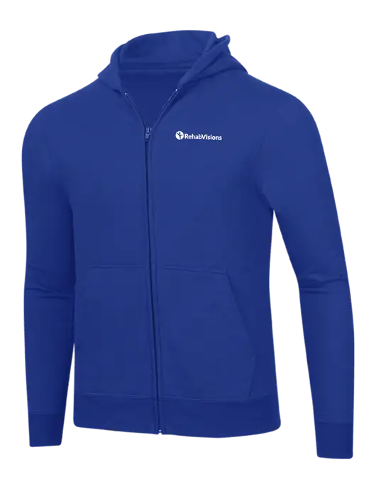 True Royal 8.5 oz Ring Spun Zip Hooded Sweatshirt w/RehabVisions POST Logo