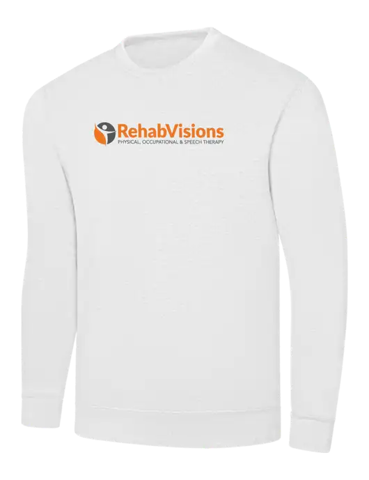 White 7.8 oz Ring Spun Crew Sweatshirt w/RehabVisions POST Logo