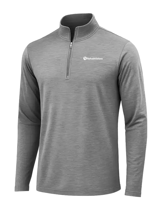 Dark Grey Heather Posicharge Tri-Blend Wicking 1/4 Zip Pullover w/RehabVisions POST Logo