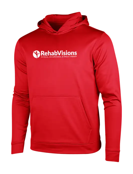 Deep Red Sport-Wick Fleece Hooded Pullover w/RehabVisions POST Logo