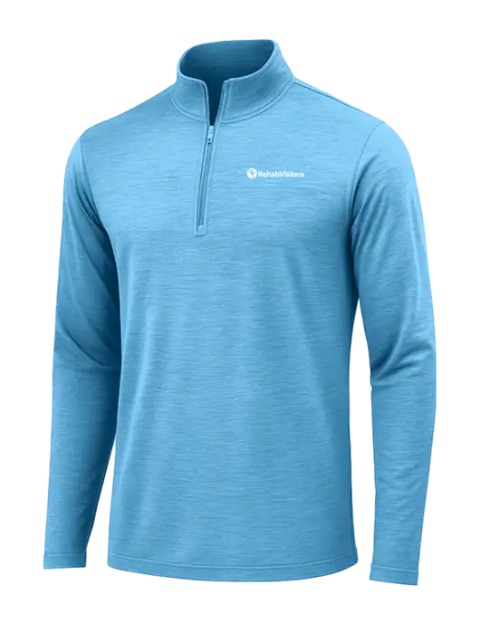 Light Blue Heather Posicharge Tri-Blend Wicking 1/4 Zip Pullover w/RehabVisions POST Logo